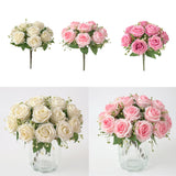 Maxbell Cloth Fake Rose Flowers Bunch 9 Heads f/ Wedding Party Home Decor White