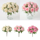 Maxbell Cloth Fake Rose Flowers Bunch 9 Heads f/ Wedding Party Home Decor White