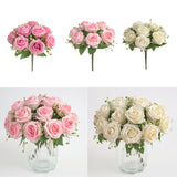 Maxbell Cloth Fake Rose Flowers Bunch 9 Heads f/ Wedding Party Home Decor White