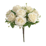 Maxbell Cloth Fake Rose Flowers Bunch 9 Heads f/ Wedding Party Home Decor White