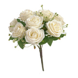 Maxbell Cloth Fake Rose Flowers Bunch 9 Heads f/ Wedding Party Home Decor White
