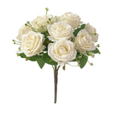 Maxbell Cloth Fake Rose Flowers Bunch 9 Heads f/ Wedding Party Home Decor White