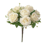 Maxbell Cloth Fake Rose Flowers Bunch 9 Heads f/ Wedding Party Home Decor White