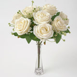 Maxbell Cloth Fake Rose Flowers Bunch 9 Heads f/ Wedding Party Home Decor White