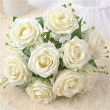 Maxbell Cloth Fake Rose Flowers Bunch 9 Heads f/ Wedding Party Home Decor White