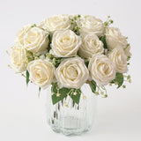 Maxbell Cloth Fake Rose Flowers Bunch 9 Heads f/ Wedding Party Home Decor White