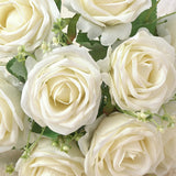Maxbell Cloth Fake Rose Flowers Bunch 9 Heads f/ Wedding Party Home Decor White