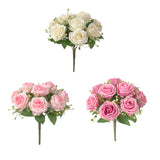 Maxbell Cloth Fake Rose Flowers Bunch 9 Heads f/ Wedding Party Home Decor White