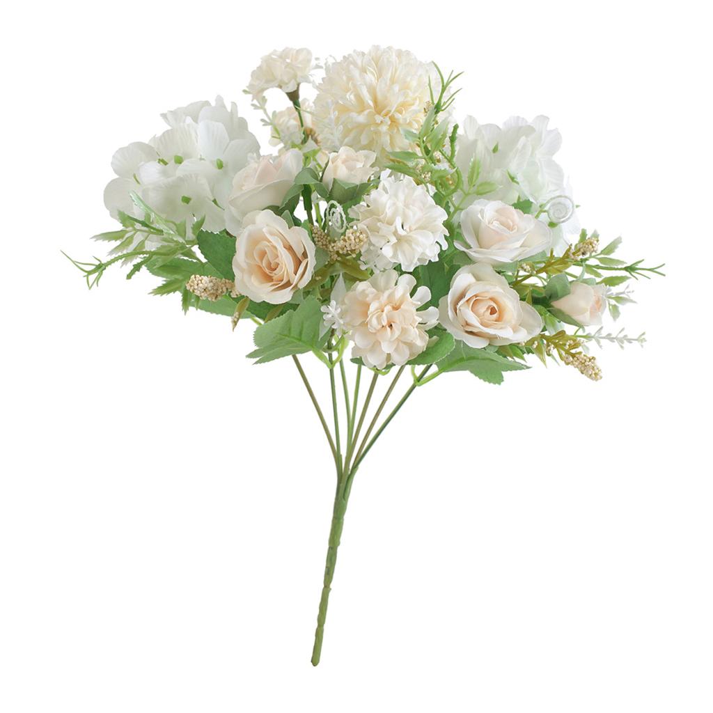 Artificial Rose Flower Bouquet Wedding Home Floral Decor Champagne White