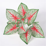 9 Heads Artificial Taro leaves Home Garden Yard Decor, White/Red Red