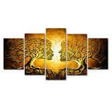 Maxbell  5 Panels HD Modern Abstract Paintings Home Decor Yellow Face Tree Branch