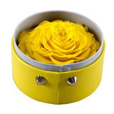 Max Finished Preserved Flower Round Hollow-out Leather Gift Box Bright Yellow