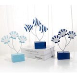 Max Mediterranean Style Wood Fish Scallop Household Ornament Dark Blue Shell