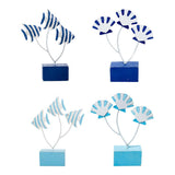 Max Mediterranean Style Wood Fish Scallop Household Ornament Dark Blue Shell