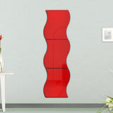 Max 6pcs Silver Wave Pattern Art Decal Mirror Style Wall Stickers Kid Room Decor Red-S