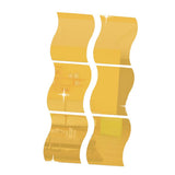 Max 6pcs Silver Wave Pattern Art Decal Mirror Style Wall Stickers Kid Room Decor Golden-M