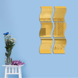 Max 6pcs Silver Wave Pattern Art Decal Mirror Style Wall Stickers Kid Room Decor Golden-M