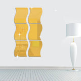 Max 6pcs Silver Wave Pattern Art Decal Mirror Style Wall Stickers Kid Room Decor Golden-M