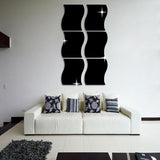 Max 6pcs Silver Wave Pattern Art Decal Mirror Style Wall Stickers Kid Room Decor Black-M