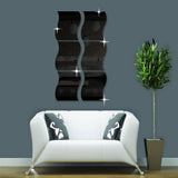 Max 6pcs Silver Wave Pattern Art Decal Mirror Style Wall Stickers Kid Room Decor Black-M