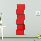 Max 6pcs Silver Wave Pattern Art Decal Mirror Style Wall Stickers Kid Room Decor Red-M
