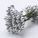 Max 200pcs Artificial Double Head Berries DIY Craft Silver