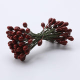 200pcs Artificial Double Head Berries DIY Craft Golden Silver Red Dark Red