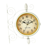 Double Sided Hanging Clock Retro Style Station Clock Mute Wall Clock White