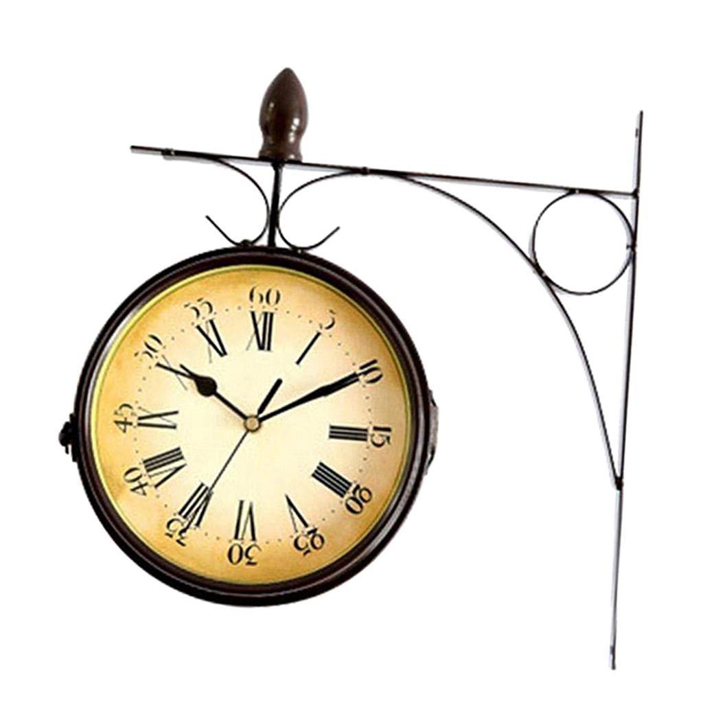 Double Sided Hanging Clock Retro Style Station Clock Wall Mounted Mute Clock