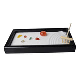 Black Wooden Zen Garden Sandbox Miniature Home Office Decor Ornament