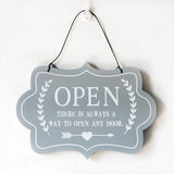Max Wooden Open and Close Signs Double Sided Door Hanging Plaque Gray