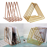 Max Triangular Desktop Book Rack Metal Wire Bookshelf Magazine Holder Golden