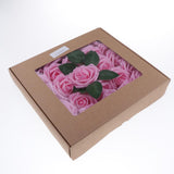 Max Maxb Plastic Artificial Rose Flwowers and Leaves with European Gift box Dark Pink