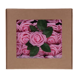 Max Maxb Plastic Artificial Rose Flwowers and Leaves with European Gift box Dark Pink