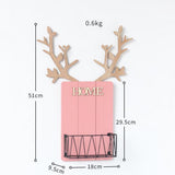 Max Wall Mounted Caddy Basket Shelf Organizer Holder with Wooden Board Pink