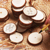 Maxbell 10 Pcs Round Wood Piece Slices Bauble Wooden Cup Mat Wall Decor without rope
