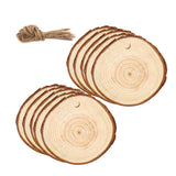 Maxbell 10 Pcs Round Wood Piece Slices Bauble Wooden Cup Mat Wall Decor with rope