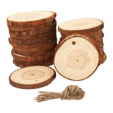 Maxbell 10 Pcs Round Wood Piece Slices Bauble Wooden Cup Mat Wall Decor with rope