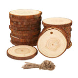Maxbell 10 Pcs Round Wood Piece Slices Bauble Wooden Cup Mat Wall Decor with rope