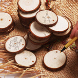 Maxbell 10 Pcs Round Wood Piece Slices Bauble Wooden Cup Mat Wall Decor with rope
