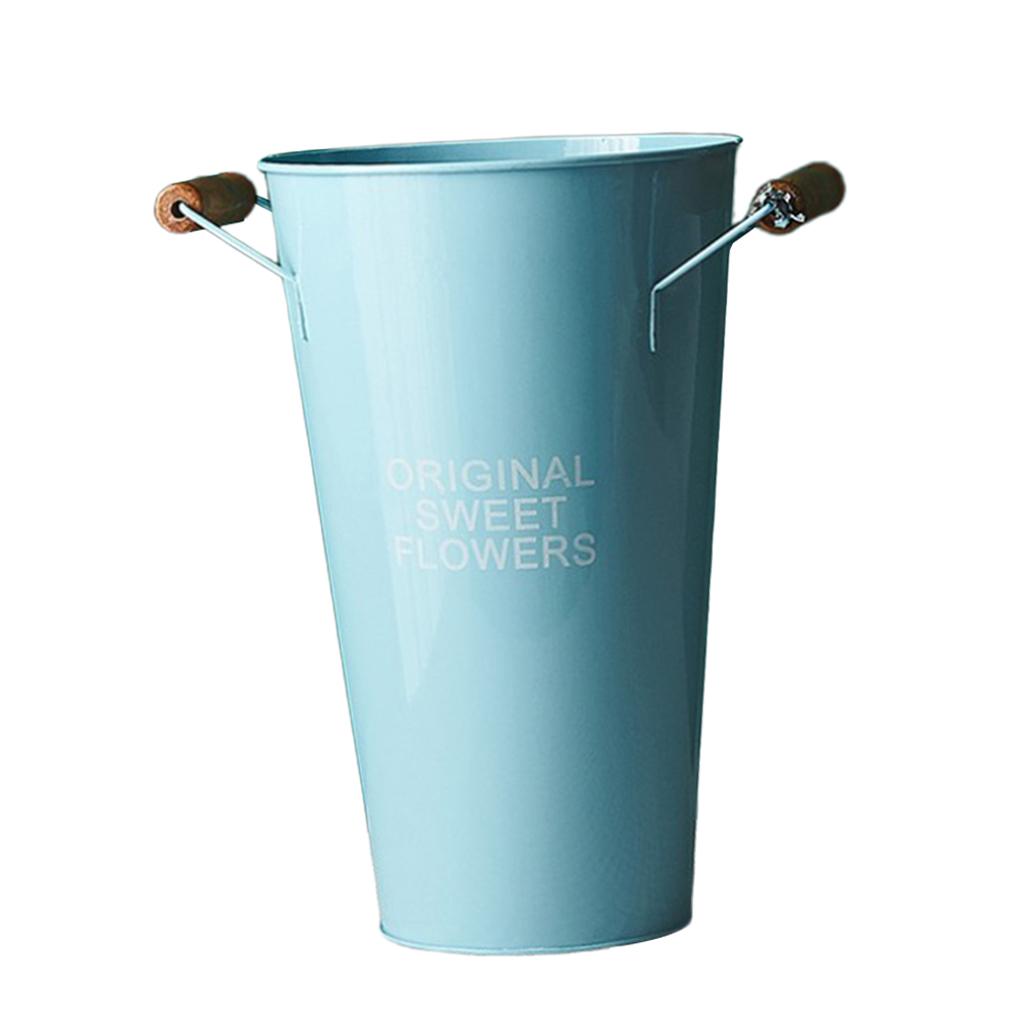 Maxbell  Iron Craft Flower Bucket Chic Flowerpot Vase Office Cafe Shop Decor Blue