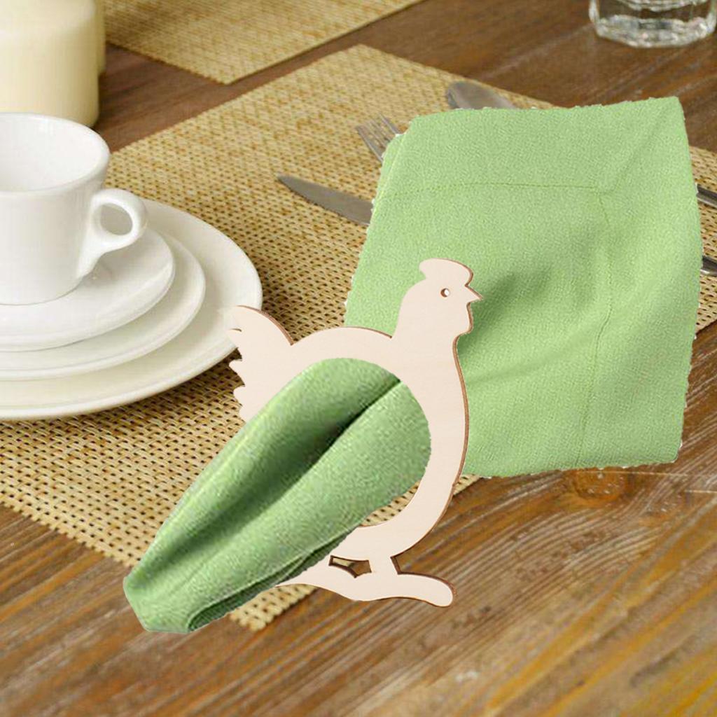 Maxbell  10pcs Wooden Napkin Rings Cartoon Animal Napkin Holder for Dinners Chicken