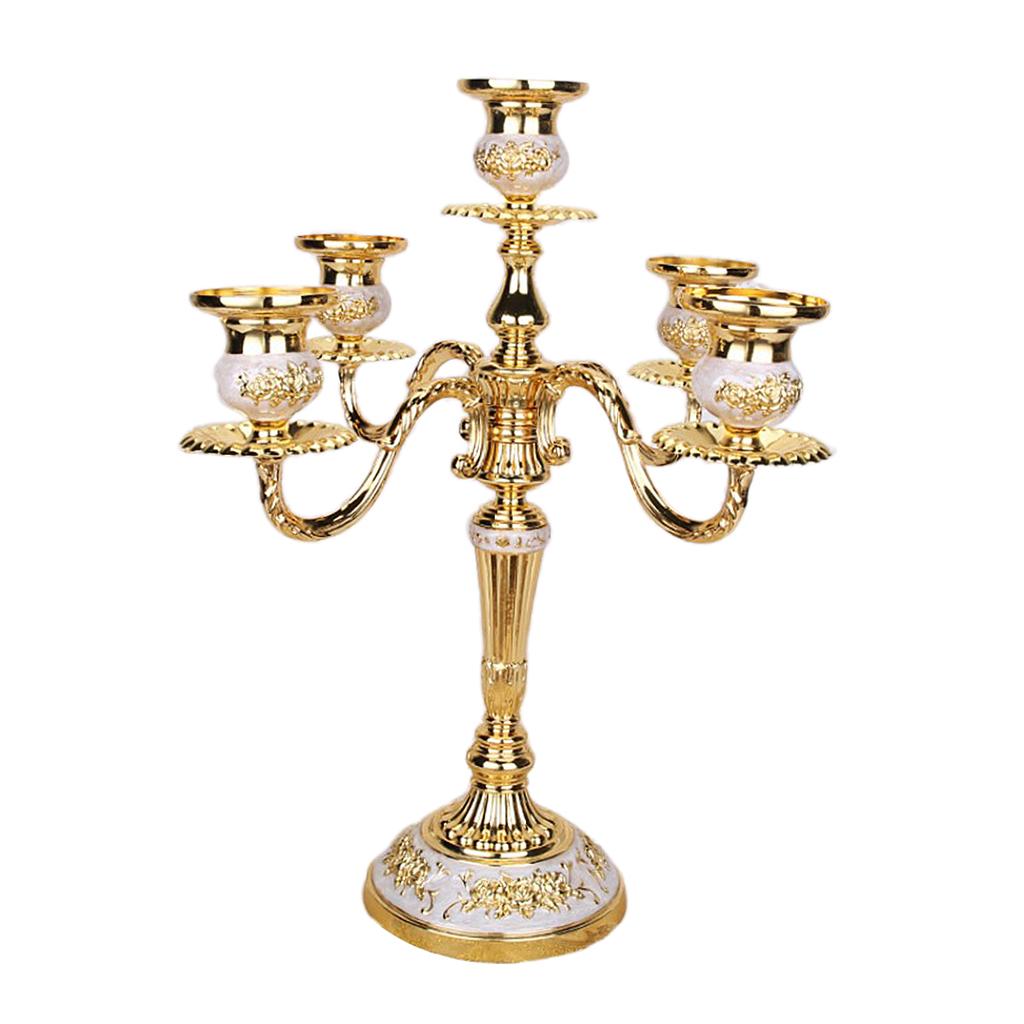 Romantic Metal Candleholder 5-Arms Candlestick Wedding Centerpieces Golden