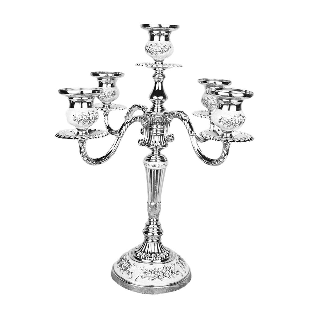 Romantic Metal Candleholder 5-Arms Candlestick Wedding Centerpieces Silver