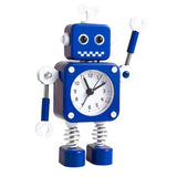 Cartoon Robot Bedside Silent Analog Alarm Clock Wake Up for Kids Gift Blue