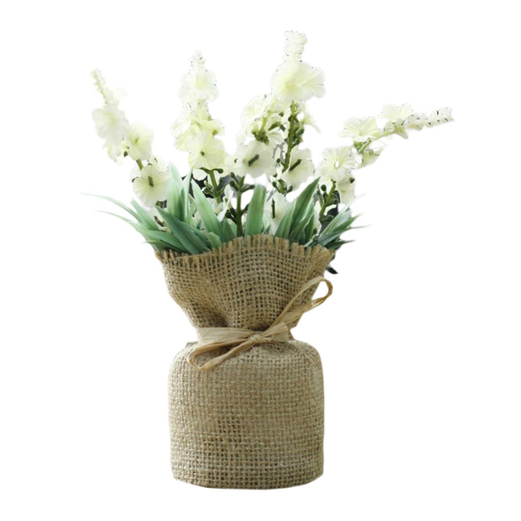 Linen Cloth Potted Artificial Flowers Bouquet Home Decor White Lavender