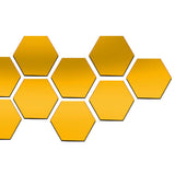 12x 3D Hexagon Wall Stickers Mirror Acrylic DIY Home Decor Gold 70x40mm