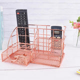Mesh Desk Organizer Supplies with Drawer Home Pen Holder Storage Rose Gold