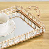 Luxury Mirror Crystal Vanity Perfume Tray Bathroom Decorative Tray Dresser golden