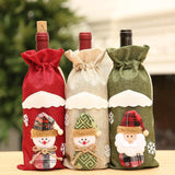 Snowman Wine Bottle Cover Bags Christmas New Year Decoration Stocking Red